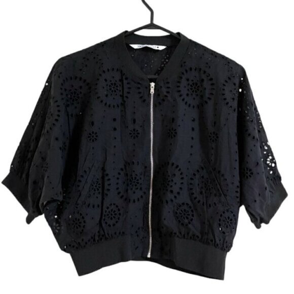 Zara Embroidered Cropped Eyelet Bomber - Picture 3 of 8